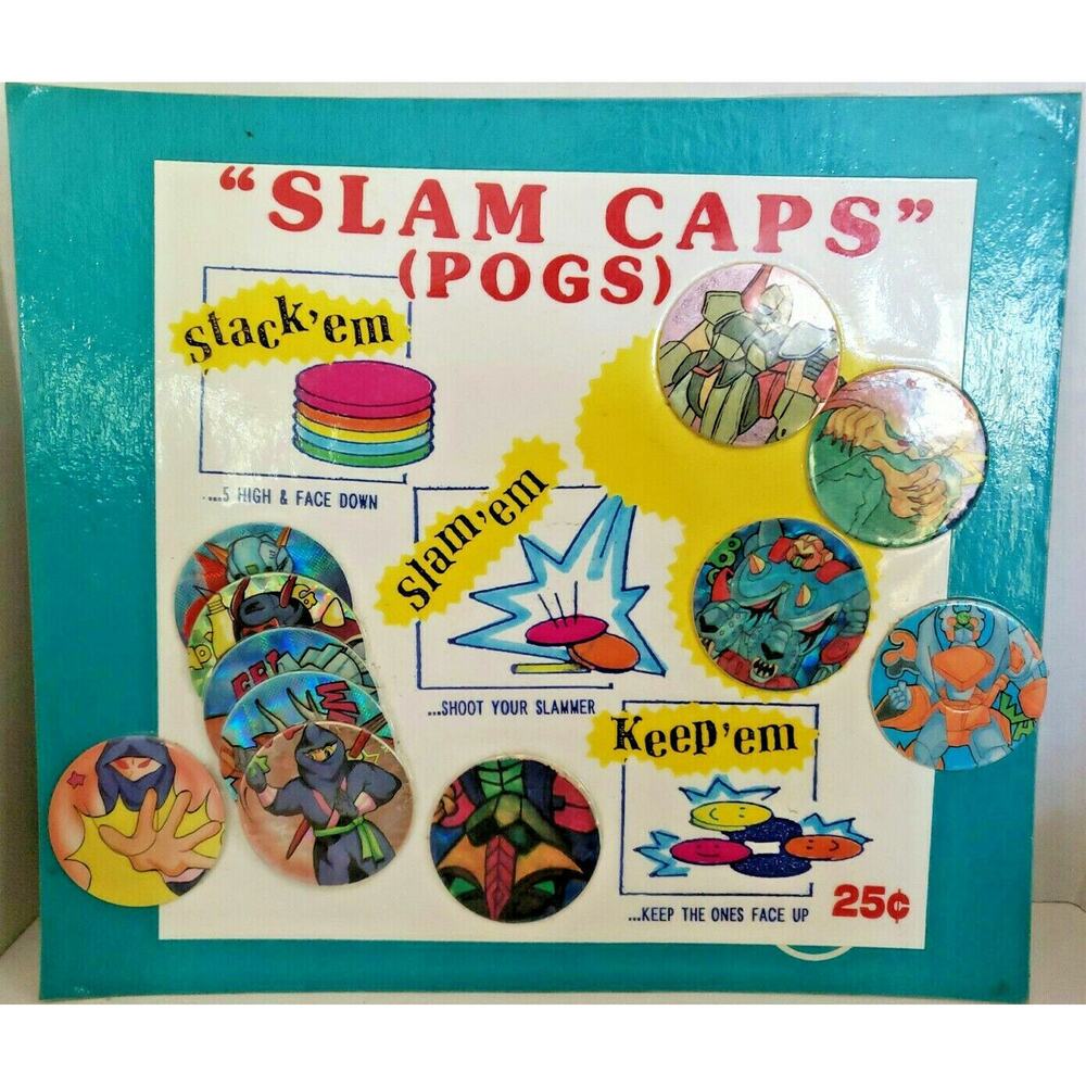 Slam Caps‎ Assorted Colorful Pogs Toys Gumball Vending Machine Disp Card #17